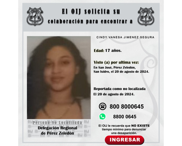 No localizada OIJ Pérez Zeledón: Cindy ...