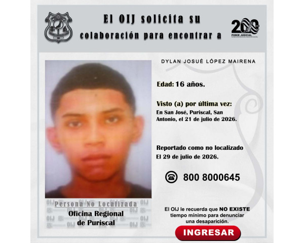 No localizada OIJ Puriscal: Dylan Josué ...