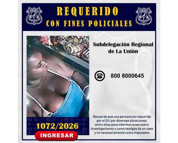 Requerida OIJ La Unión: 1072-2026