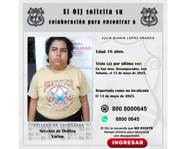 No localizada OIJ San José: Julia ...