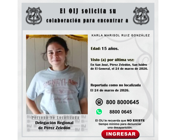 No localizada OIJ Pérez Zeledón: Karla ...