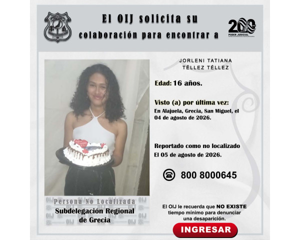 No localizada OIJ Grecia: Jorleni ...