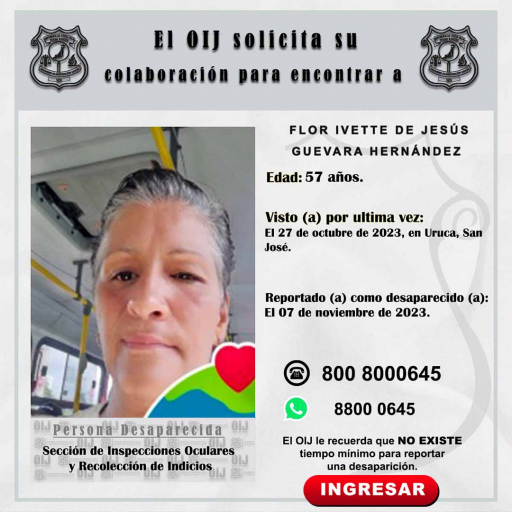 Desaparecida OIJ San José: FLOR IVETTE DE JESÚS GUEVARA HERNÁNDEZ
