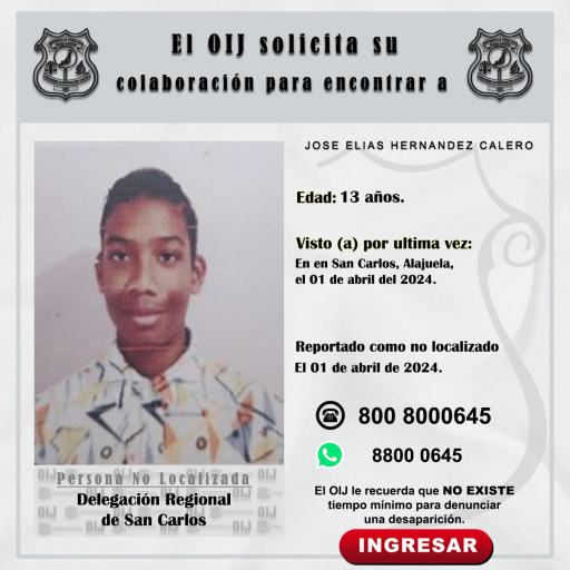 No localizado OIJ San Carlos: Jose Elias Hernández Calero