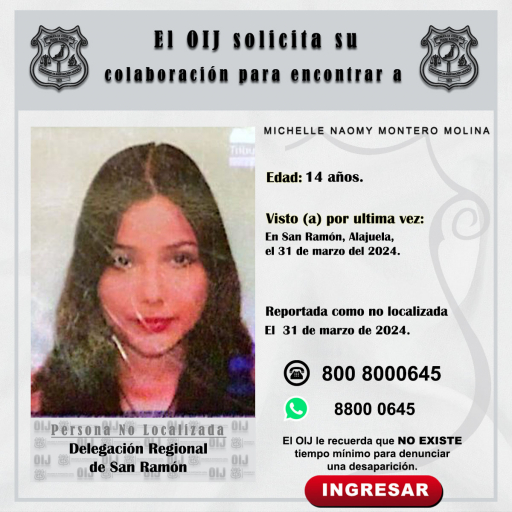 No localizada OIJ San Ramón: Michelle Naomy Montero Molina