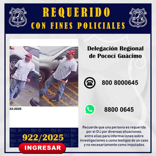 Requerido OIJ Pococí y Guácimo: 922-2025