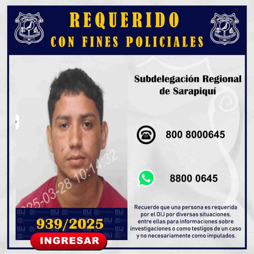 Requerido OIJ Sarapiquí: 939-2025