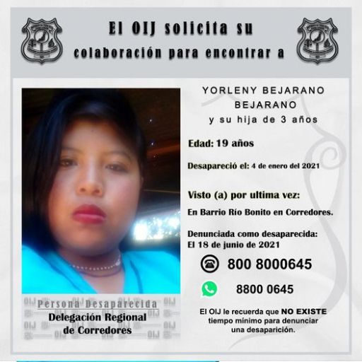 Desaparecida OIJ Corredores: Yorleny Bejarano Bejarano