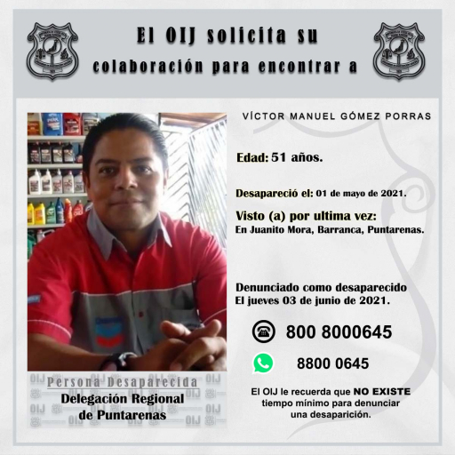Desaparecido OIJ Puntarenas: Víctor Manuel Gómez Porras