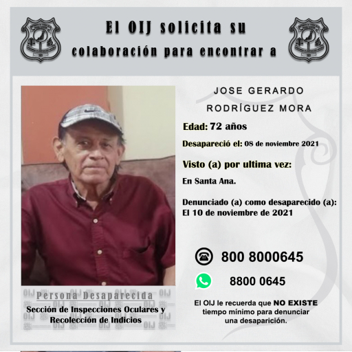 Desaparecido OIJ San José: Jose Gerardo Rodríguez Mora