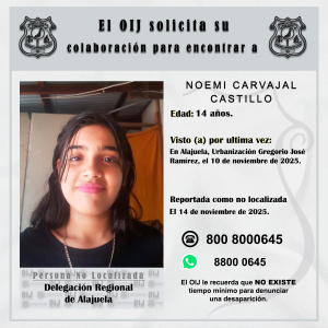 No localizada OIJ Alajuela: Noemi Carvajal Castillo