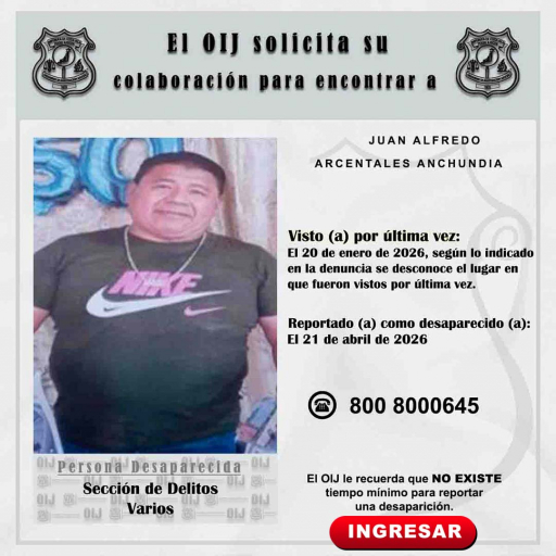 Desaparecido OIJ San José: Juan Alfredo Arcentales Anchundia