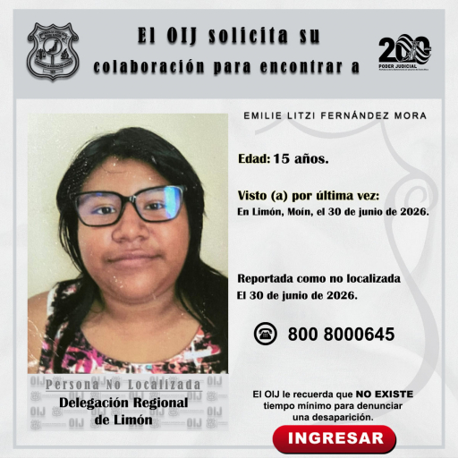 No localizada OIJ Limón: Emilie Litzi Fernández Mora