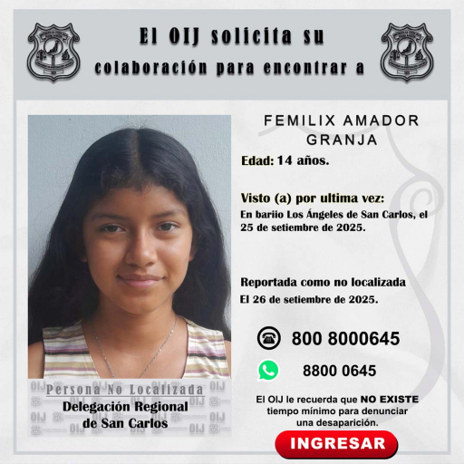 No localizada OIJ San Carlos: Femilix Amador Granja