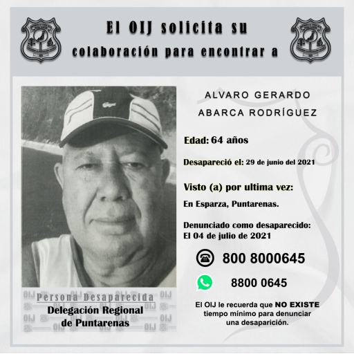 Desaparecido OIJ Puntarenas: Álvaro Gerardo Abarca Rodríguez