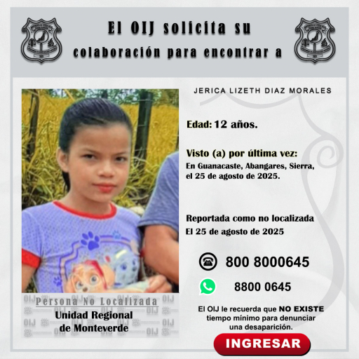 No localizada OIJ Monteverde: Jerica Lizeth Diaz Morales