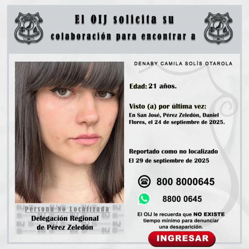 No localizada OIJ Pérez Zeledón: Denaby Camila Solís Otarola