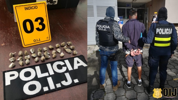 OIJ. Delegación Regional de Cartago: Detienen a un hombre de 20 años, quien figura como sospechoso de venta de droga.