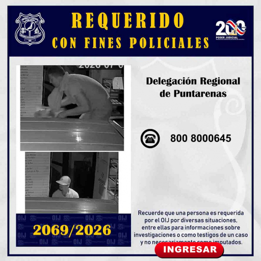 Requerido OIJ Puntarenas: 2069-2026