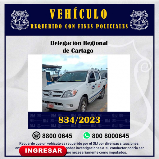 Vehículo requerido OIJ Cartago: 834-2023