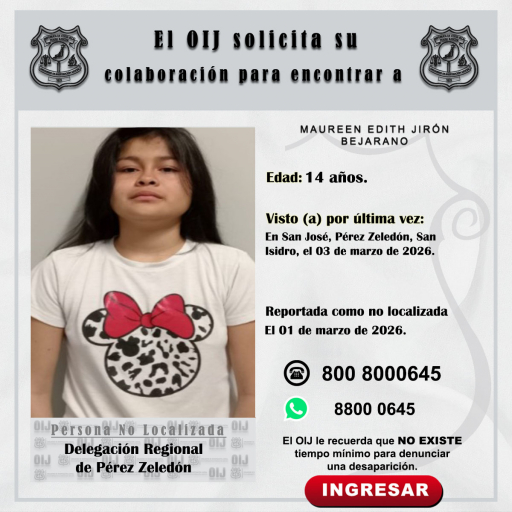 No localizada OIJ Pérez Zeledón: Maureen Edith Jirón Bejarano