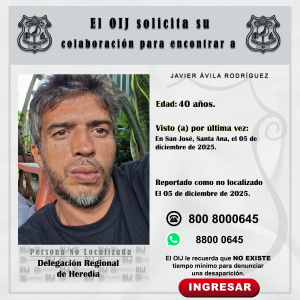 No localizado OIJ Heredia: Javier Ávila Rodríguez