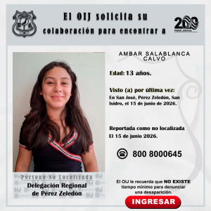 No localizada OIJ Pérez Zeledón: Ambar Salablanca Calvo