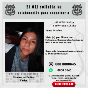 Desaparecida OIJ San José: Génesis María Benavides Álvaro.
