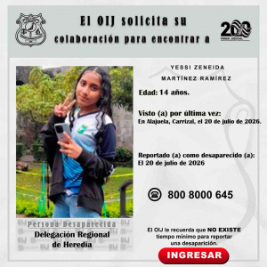 Desaparecida OIJ Heredia: Yessi Zeneida Martínez Ramírez