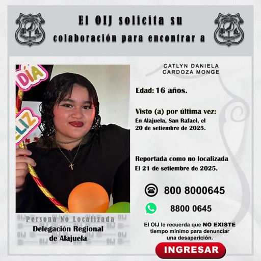 No localizada OIJ Alajuela: Catlyn Daniela CArdoza Monge