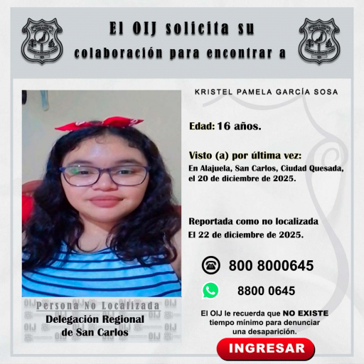 No localizada OIJ San Carlos: Kristel Pamela García Sosa