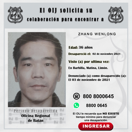 Desaparecido OIJ Batán: Zhang Wenlong