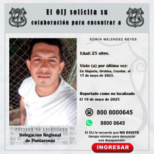 No localizado OIJ Puntarenas: Edwin Melendez Reyes