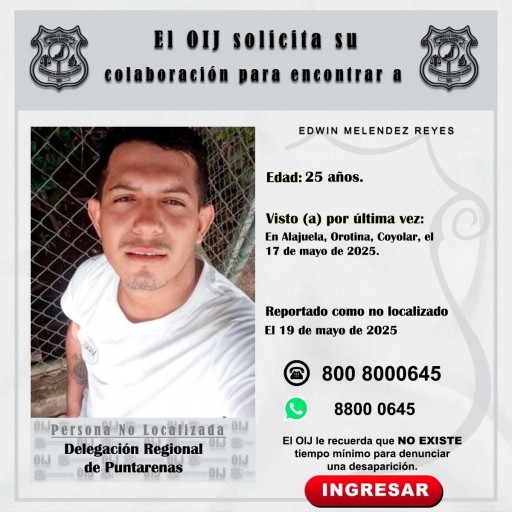 No localizado OIJ Puntarenas: Edwin Melendez Reyes
