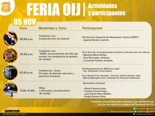 Feria OIJ - Viernes 05 de Noviembre - Actividades y Participantes