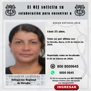 No localizada OIJ Heredia: Miriam Espinoza Arce