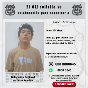 No localizado OIJ Pérez Zeledón: Danny López Mena