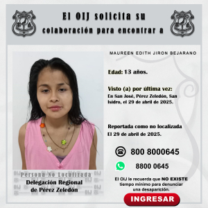No localizada OIJ Pérez Zeledón: Maureen Edith Jirón Bejarano