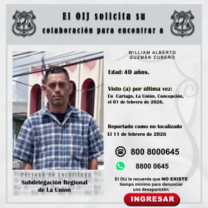 No localizado OIJ La Unión: William Alberto Guzmán Cubero