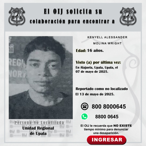 No localizado OIJ Upala: Kenyell Alessander Molina Wright