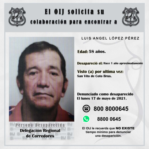 Desaparecido OIJ Corredores: Luis Ángel López Pérez