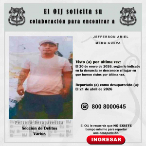 Desaparecido OIJ San José: Jefferson Ariel Mero Cueva