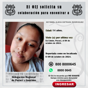 No localizada OIJ Poccí y Guácimo: Keysmel Alexa Estrada Rodríguez