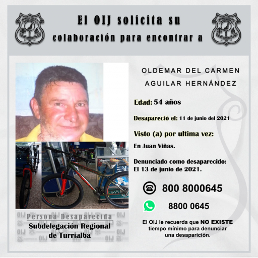 Desaparecido OIJ Turrialba: Oldemar del Carmen Aguilar Hernández
