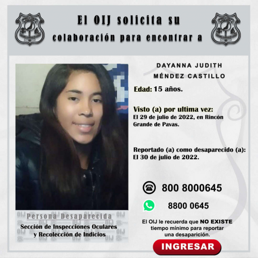 Desaparecida OIJ San José: Dayanna Judith Méndez Castillo