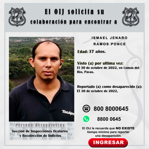 Desaparecido OIJ San José: Ismael Jenaro Ramos Ponce
