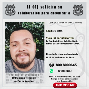 No localizado OIJ Pérez Zeledón: Leiner Antonio Mora Monge