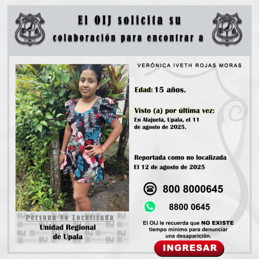 No localizada OIJ Upala: Verónica Iveth Rojas Moras