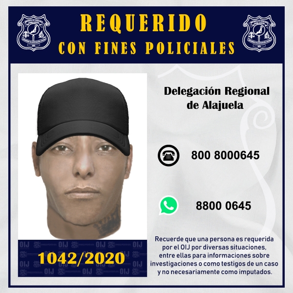 OIJ Delegación Regional de Alajuela: Agentes requieren identificar al sospechoso de cometer un homicidio y ubicar con el carro en que huyó