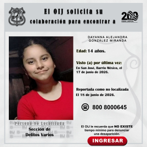 No localizada OIJ San José: Dayanna Alejandra González Miranda